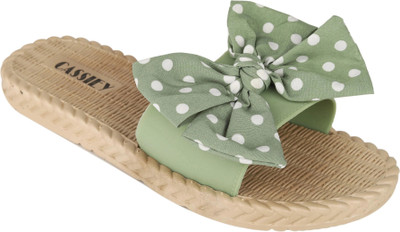 Cassiey Slipper Solid Open Toe Flats Black Flats Sandal Green Women Flats(Green , 4)