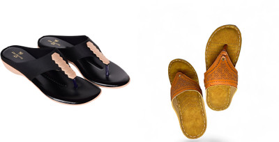 PMS Women Wedges(Black, Brown , 4)