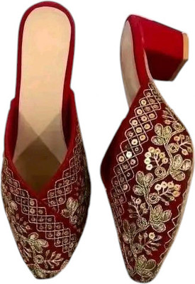 A S FOOT CRAFT Women Heels(Red, Beige , 8)