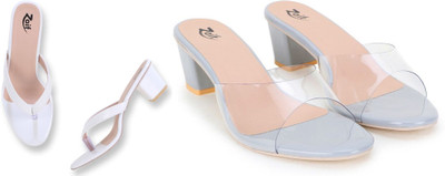Zaif Women Heels(White, Grey , 4)