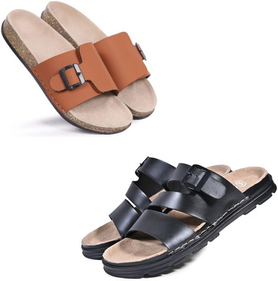 Walkivo Men Sandals(Tan, Black , 10)