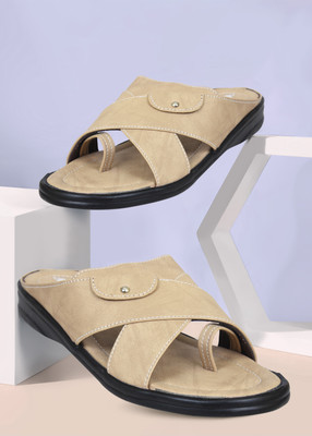 AJANTA Men Sandals(Black, Beige , 8 UK/India)