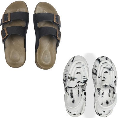 Vomoya Men Sandals(Black, White , 7)