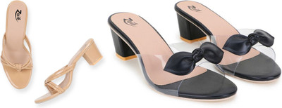 Zaif Women Heels(Beige, Black , 5)