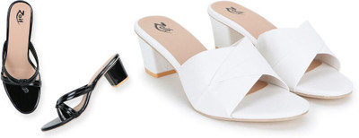 Zaif Women Heels(White, Black , 7)