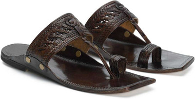 STEPHORN Leather Kolhapuri Slippers For Men Stylish & Comfortable Men Flats(Brown , 9)
