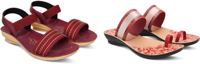 hiyaga Women Casual(Red, Tan , 7)