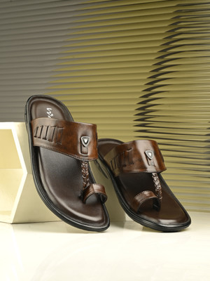 WAINERS SoftStride Kolhapuri Leather Slipper's | Daily Casual wear | Airmix Sole Sandals Men Sandals(Black , 10)
