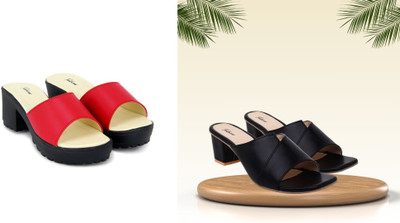 Todhwear Women Heels(Black, Red , 8)