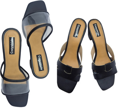 Cozystride Women Heels(Black, Black , 9)