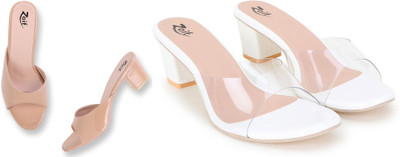 Zaif Women Heels(Beige, White , 3)