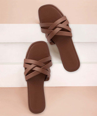 SHOMEE Trending Flat Sandals l Stylish Slipper For Women's, Girl's Outdoor & Party Wear Women Flats(Brown , 7)