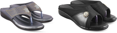 hunyza footwear Women Flats(Silver, Black , 6)