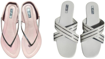 Nicesteps Women Flats(Off White, Pink , 7)