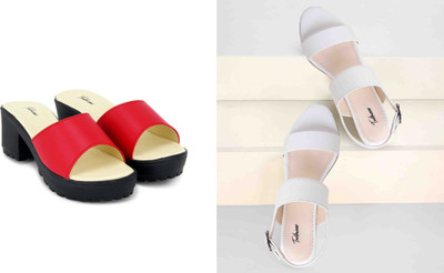 Todhwear Women Heels(White, Red , 8)