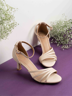 Inc.5 Party Wear Transparent Round Toe Heel Sandals Women Heels(Beige , 5)