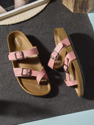 KILLER Stylish Dual Strap Buckle Design Women Casual(Pink , 8)