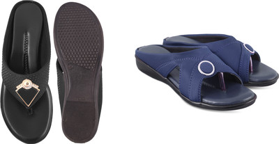 hunyza footwear Women Flats(Black, Blue , 9)