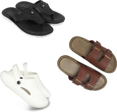 Vomoya Men Sandals(Black, Tan, White , 6)