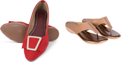 PMS Women Wedges(Maroon, Brown , 4)