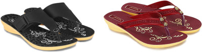 hiyaga Women Casual(Red, Black , 8)