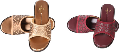 PMS Women Wedges(Brown, Maroon , 4)