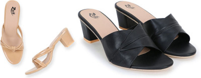 Zaif Women Heels(Black, Beige , 6)
