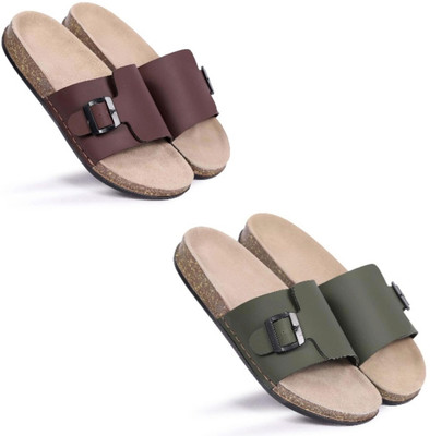 Walkivo Men Sandals(Brown, Green , 9)