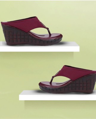 Protonberry Women Wedges(Maroon, Gold, Brown , 7)