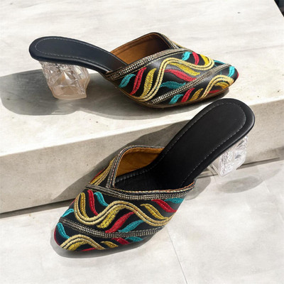 NOFOSHO Traditional Handcrafted Embellishments Lightweight Bellies For Women(Black , 8)