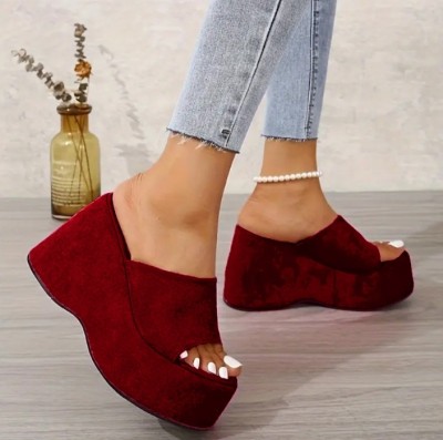 Gloglamp Women Wedges(Maroon , 5)