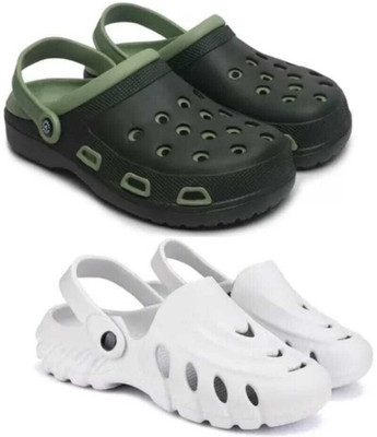 hxn Men Clogs(Green, White , 6)