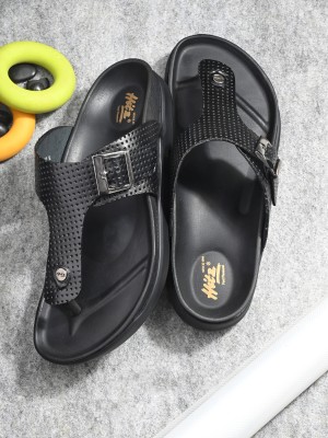 Hitz Black Leather Daily Wear Buckle Slipper Men Flats(Black , 7)