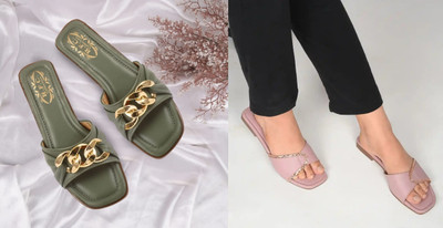 R F C Women Flats(Green, Pink , 7)