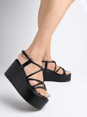 SHOETOPIA Women Wedges(Black , 3)