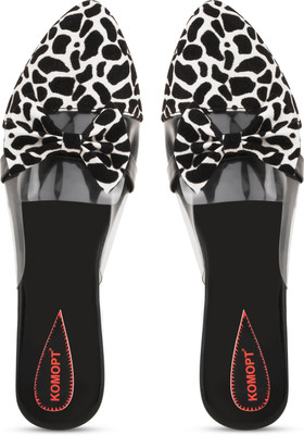 Komfy Women Sandals(Black, White , 8)