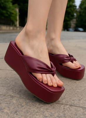 Gloglamp Women Wedges(Maroon , 7)