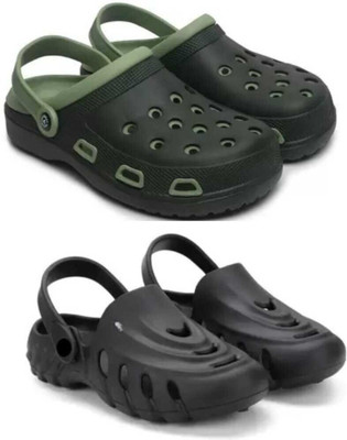 house of common Men Clogs(Green, Black , 7)