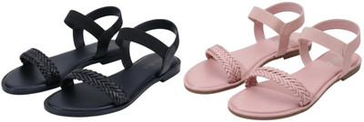 Kuhu Creations Women Flats(Black, Pink , 6)