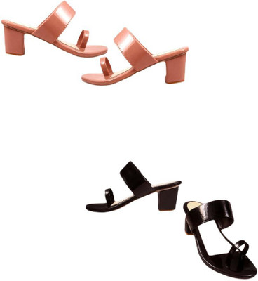 Goraiya Women Heels(Pink, Black , 4)