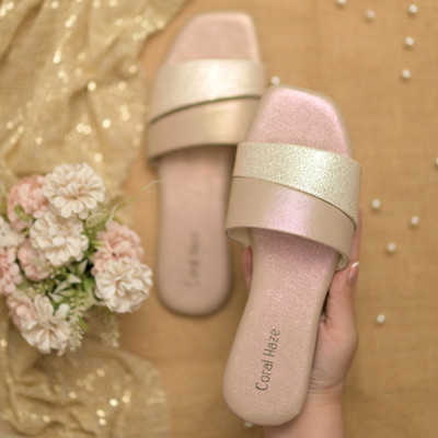 Coral Haze Women Flats(Gold , 6)
