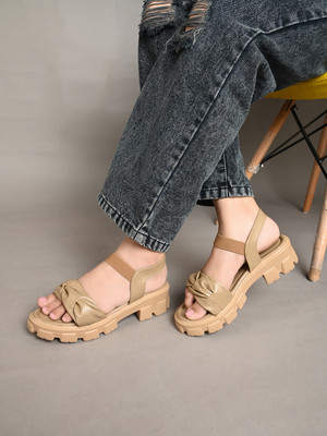 jm looks Women Wedges(Beige , 7)