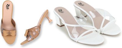 Zaif Women Heels(Beige, White , 7)