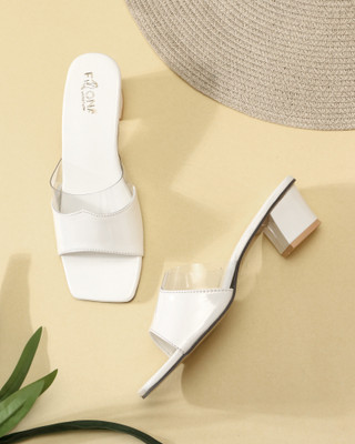 FIONA Transparent Upper Patent Leather Block Heel Sandal Women Heels(White , 7)