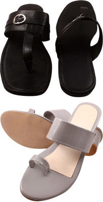 Goraiya Women Flats(Grey, Black , 8)