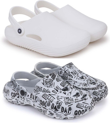 Pampy Angel Men Combo Pack of 2, Ultra cushion, Flipflops, Slipper, Slides, Sandal, Clogs Men Casual(White, Grey , 6)