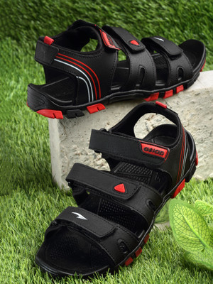 asian Men Sports Sandals(Black, Red , 6)