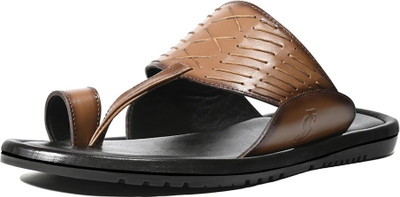 LOUIS STITCH Tan Lightweight Open Toe Kohlapuri Style Leather Men Sandals(Tan , 8)