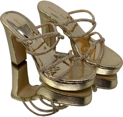 GLOBAL STEP Women Heels(Gold , 4)