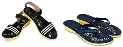 hiyaga Women Casual(Black, Blue , 8)